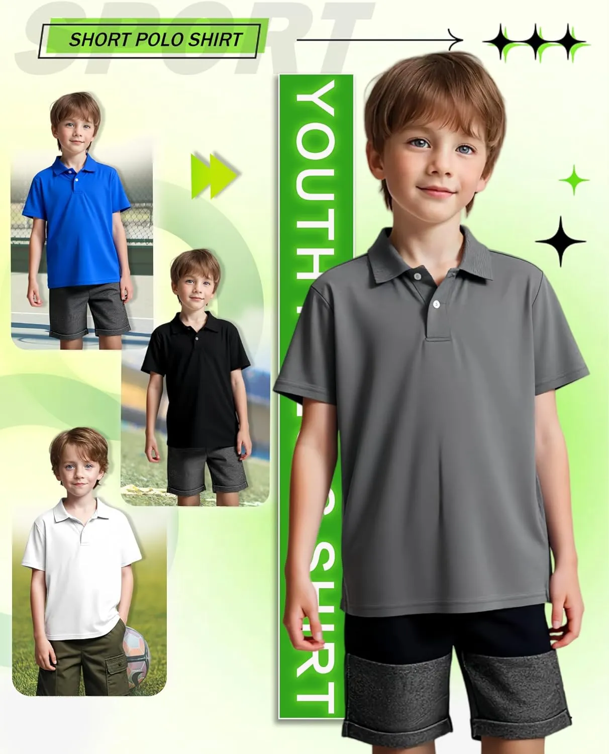 1 or 4 Pack Boys Mesh Athletic Polo Shirt Quick Dry Golf Moisture Wicking Active Short Sleeve for Youth