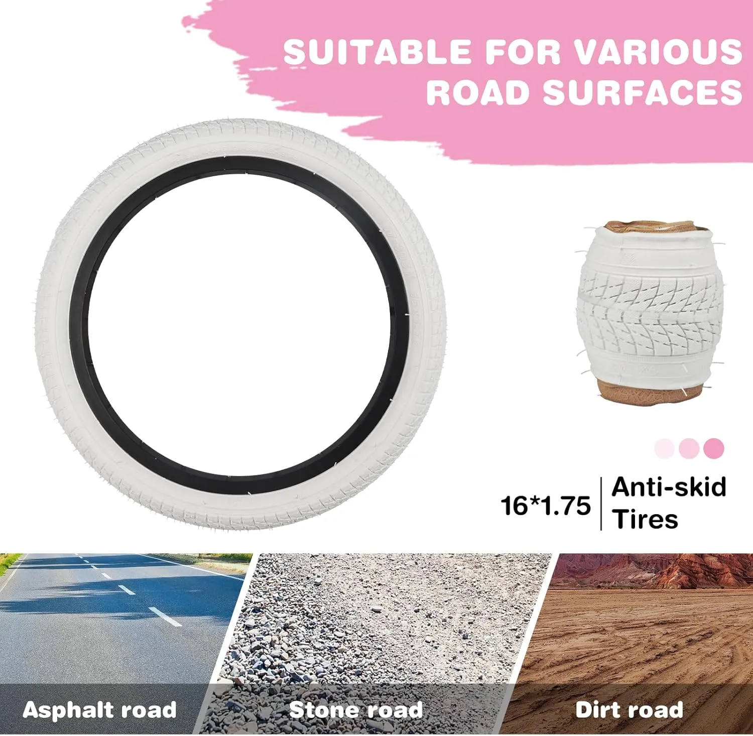 1/2 Pack 16/20 Inch Bicycle Tire 16x1.75/20x1.75 Bike Tyres for 16"/ 20" Bicycles, Kid Bikes, Child Girl Bicycle, Tricycle.