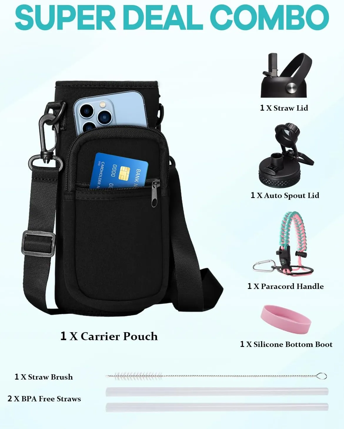 32/40/64 OZ Water Bottle with Straw - Spout Lid, Kepp Cold-48H Hot-24H, Insulated Water Bottles with Strap Carrier Bag, Paracord Handle, Protective Boot, Leakproof Metal Hydro Water Flask