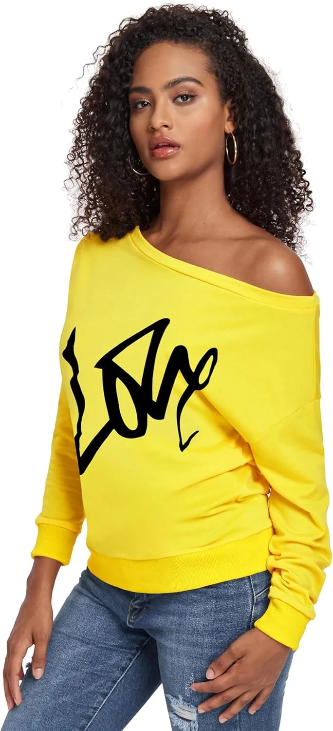 AM CLOTHES Sweatshirt for Women Off Shoulder Oversized Sweatshirts Long Sleeve Sweaters Shirts Tops