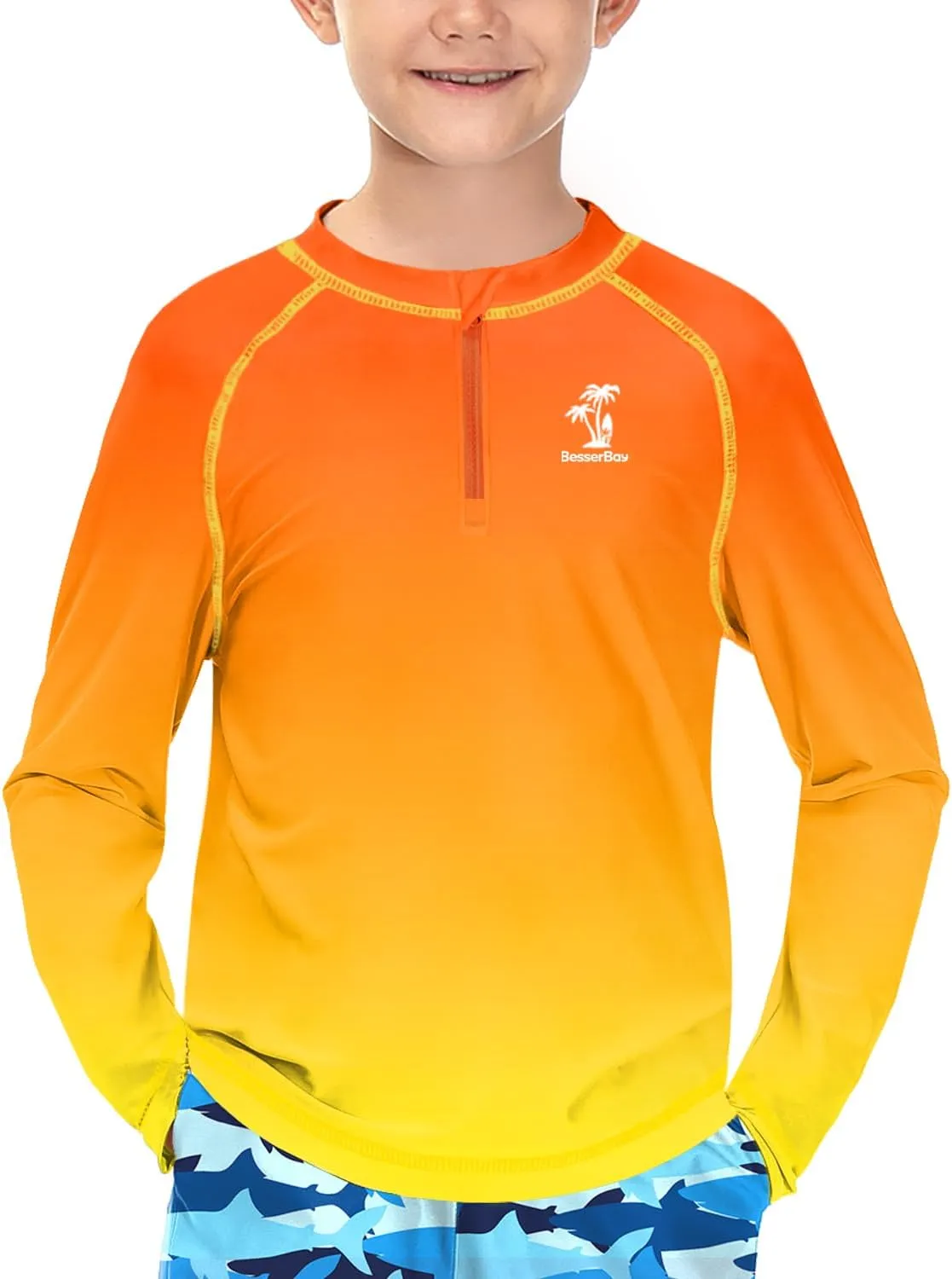 BesserBay Boys UPF 50  Half Zip Rash Guard UV Protection Raglan Long Sleeve Swim Shirt 4-12 Years