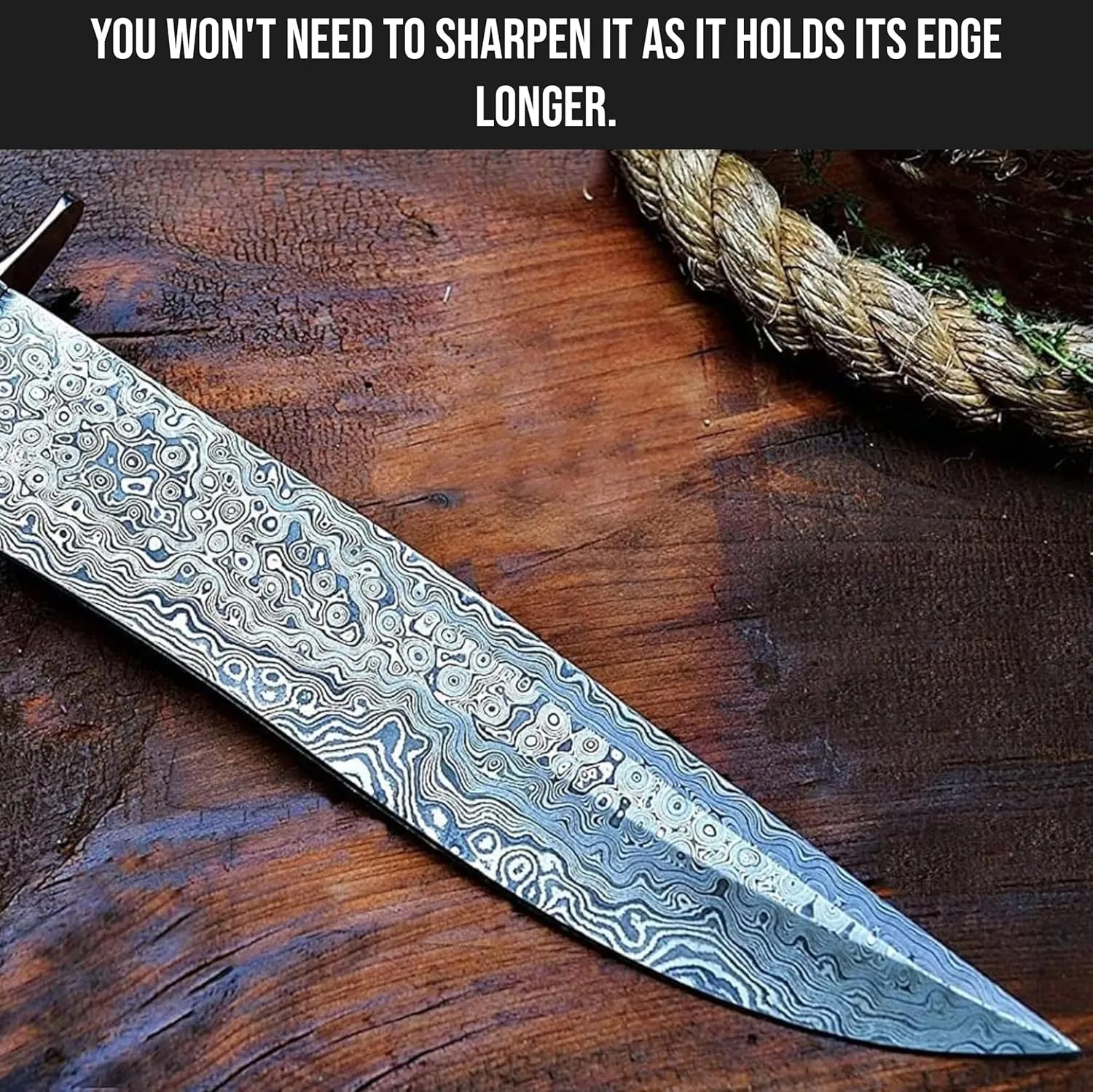 BIGCAT ROAR 14 Handmade Damascus Hunting Knife with Leather Sheath - Ideal for Chopping, Camping Outdoor - Fixed Blade Bushcraft Large Knife with Walnut wood Handle - Patriot