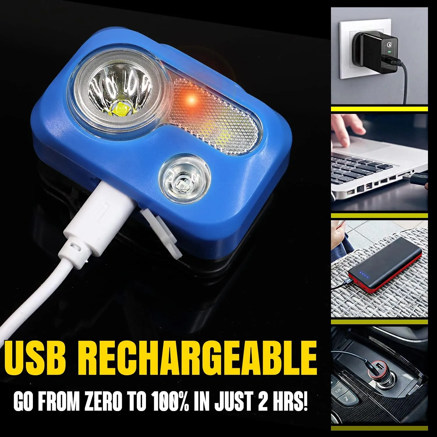 BLITZU Rechargeable Headlamp, Adjustable, Durable, Waterproof, Blue, Battery Powered, 120-Day Guarantee