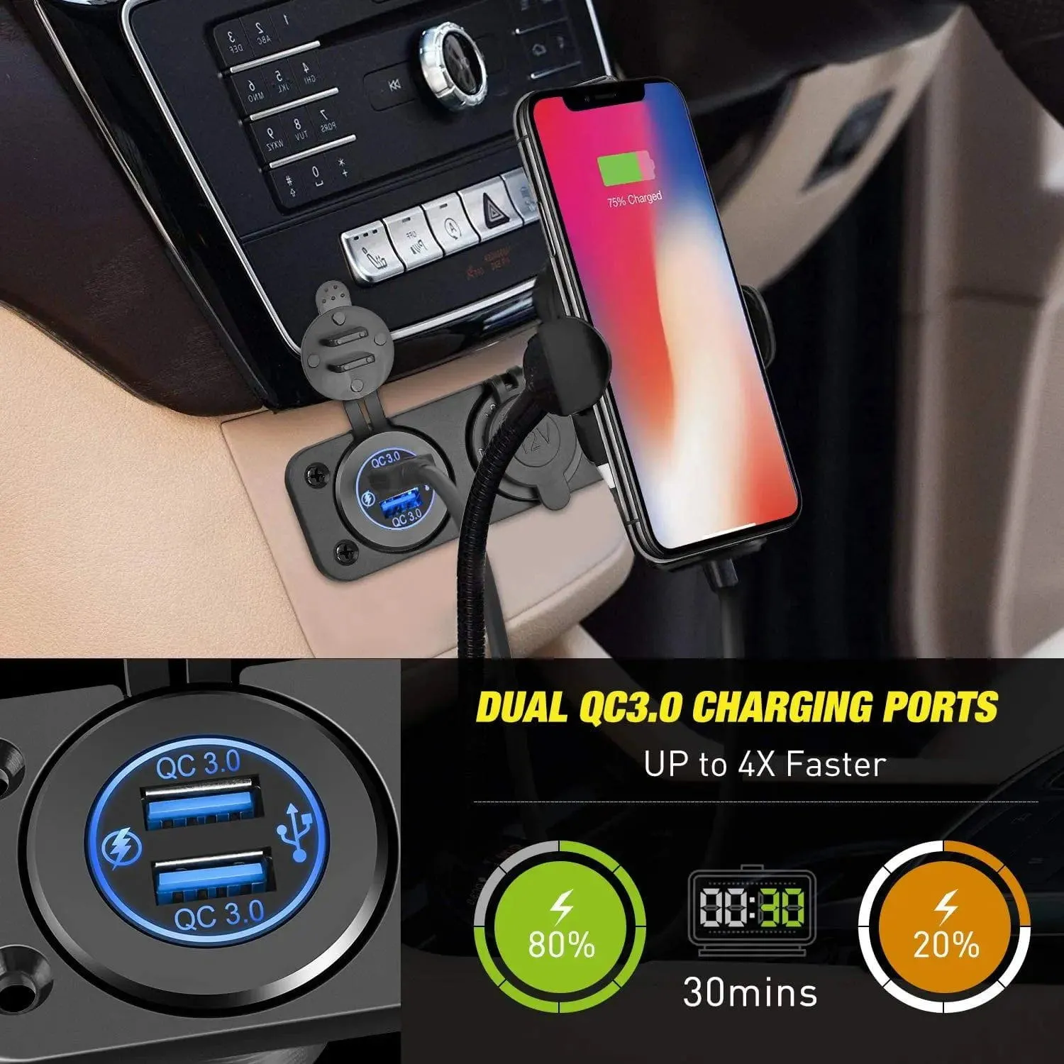Dual QC 3.0 USB Charger | Cigarette Lighter Socket