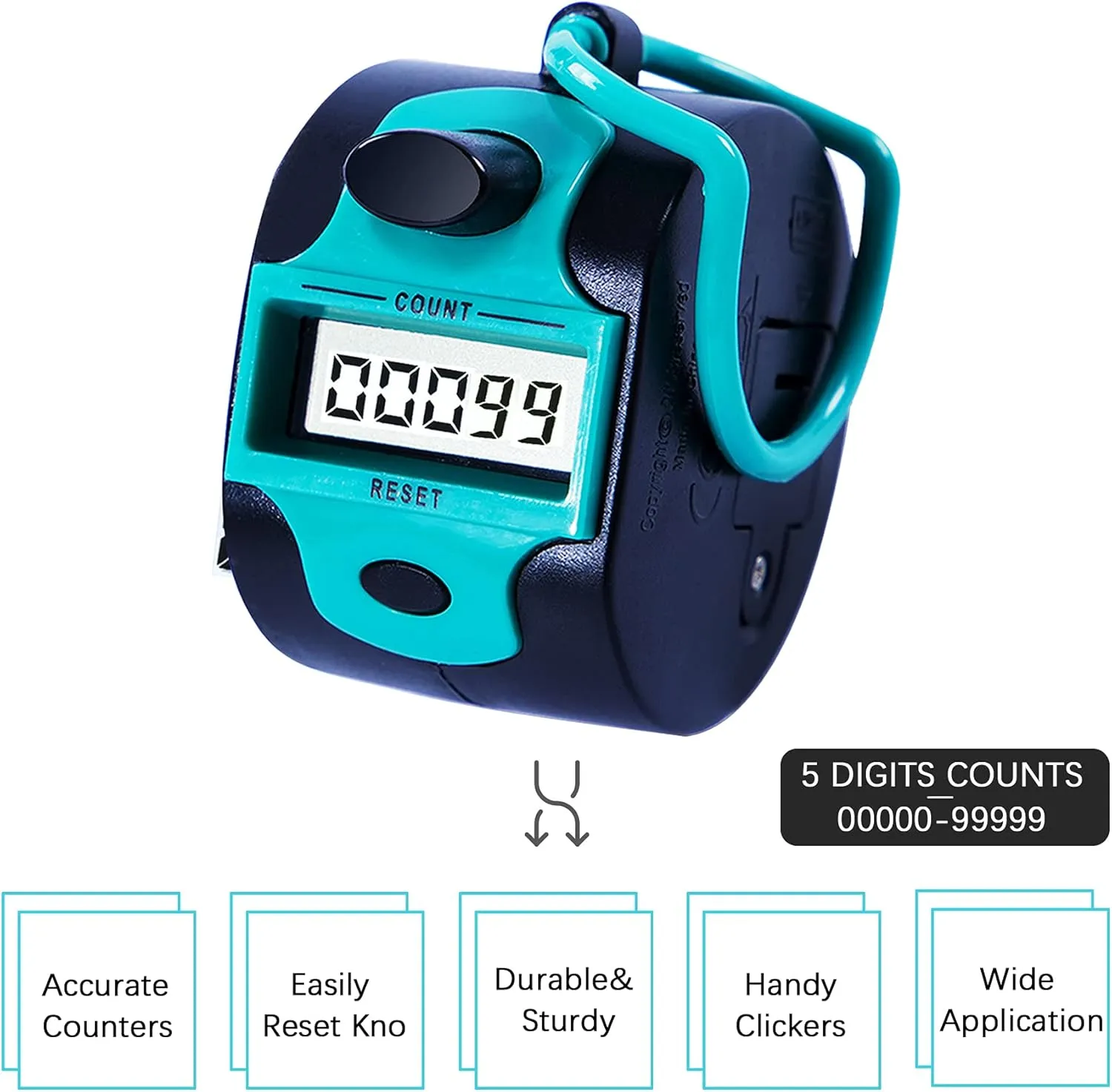 Handy Counter Click Manual Digital clicker Stitch Tally Counters Finger Mechanical Palm Handheld Pitch 5-Digit Electronic Display Click Counter Number Count for Row, People, Golf Lap