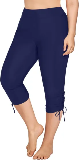 Holipick Womens Plus Size Swim Capris High Waisted Swim Pants Drawstring UPF50  Long Swim Shorts