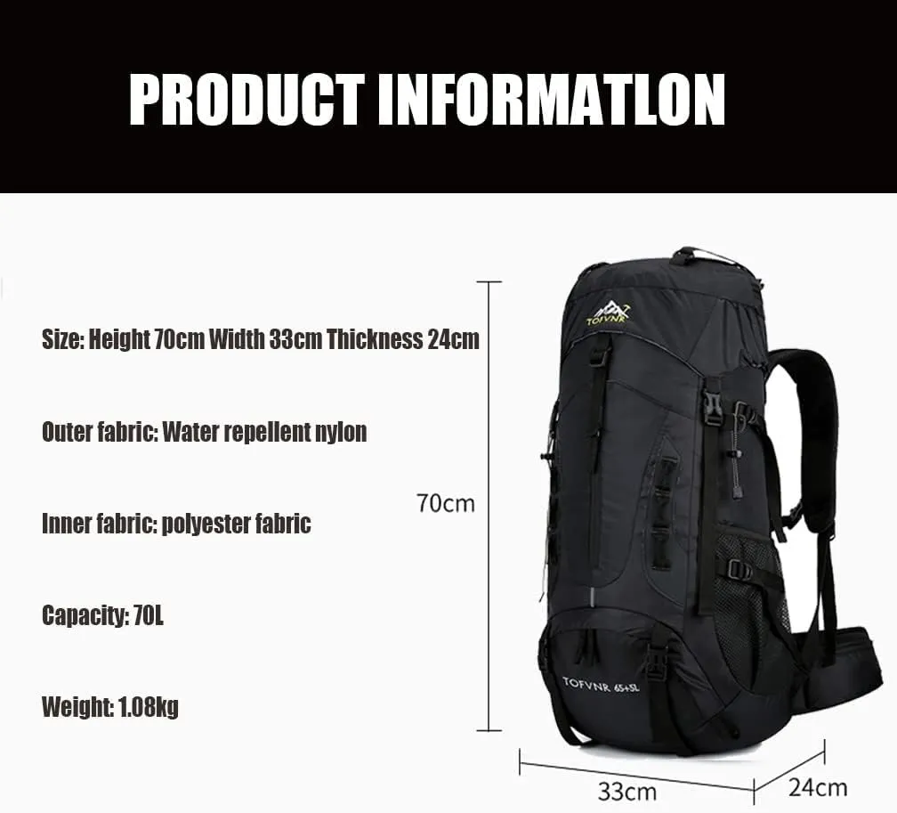 kingsea 70L Large Camping Hiking Backpack, Lightweight Nylon Trekking Rucksack,For Men Women Outdoor Large Capacity Sports Mountaineering Backpack Climbing Travel Waterproof Daypack