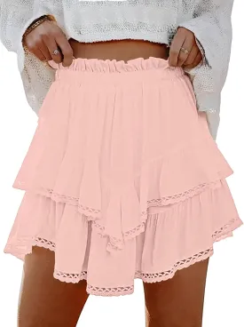 Lepunuo Boho Shorts for Women High Waisted Ruffle Tiered Flowy Skirts with Shorts Underneath Western Outfits Skorts