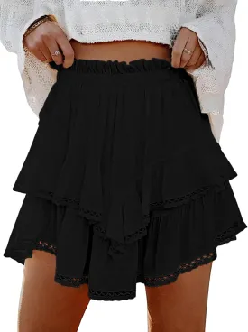 Lepunuo Boho Shorts for Women High Waisted Ruffle Tiered Flowy Skirts with Shorts Underneath Western Outfits Skorts
