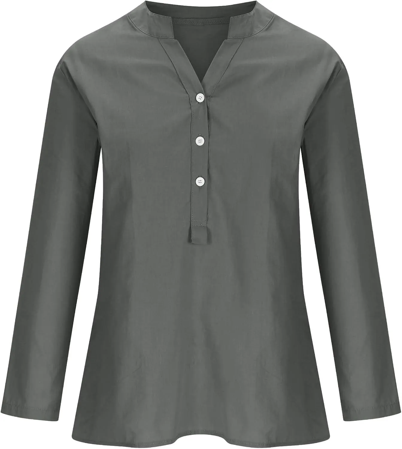 Linen Tops for Women 2025 Summer Button Down Blouses Casual Loose 3/4 Sleeve Shirts V Neck Vacation Henley Tunic