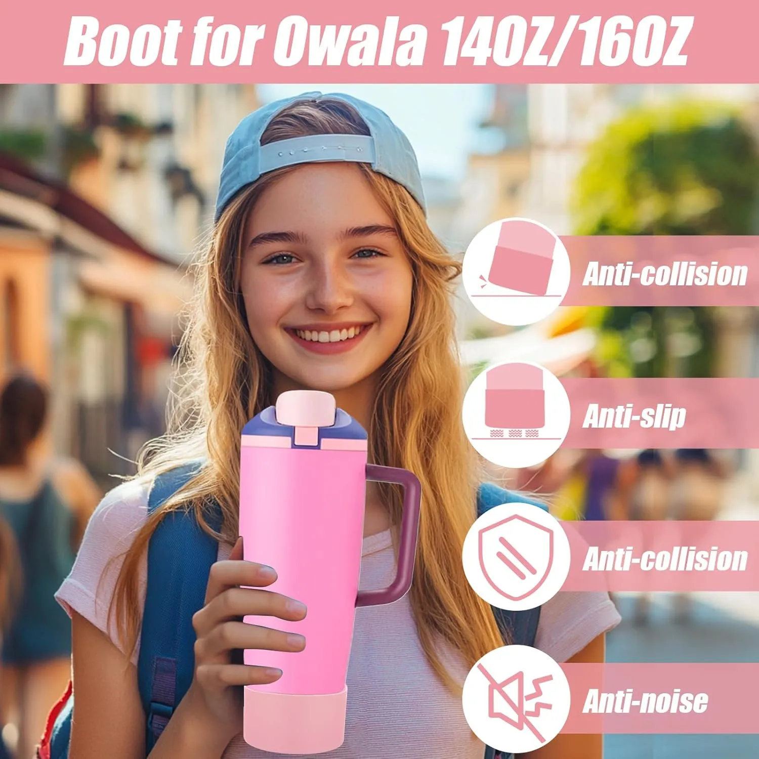 Mity rain 2PCS Protective Silicone Boots for Owala 30oz & 40oz FreeSip Sway Bottles & Tumblers - Accessories for owala, Enhances Stability & Prevents Scratches (Light Pink)