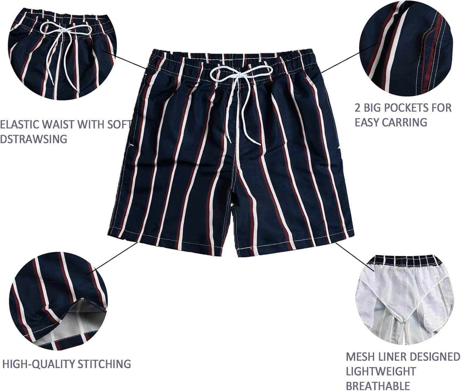 Mywu Mens Swim Trunks 5 Inch Beach Shorts with Mesh Lining Funny Swimming Bathing Suits Quick Dry Swimwear
