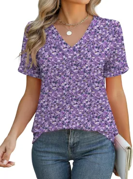 Rapbin T Shirts for Women Short Sleeve V Neck Tshirts Loose Fit Lightweight Soft Casual Summer Spring Tee Tops