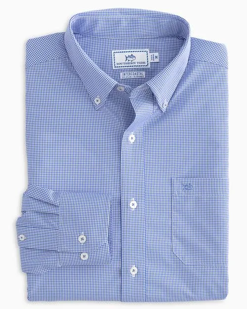 Southern Tide Men's Micro Gingham LS Intercoastal Sport Shirt - Blue Cove