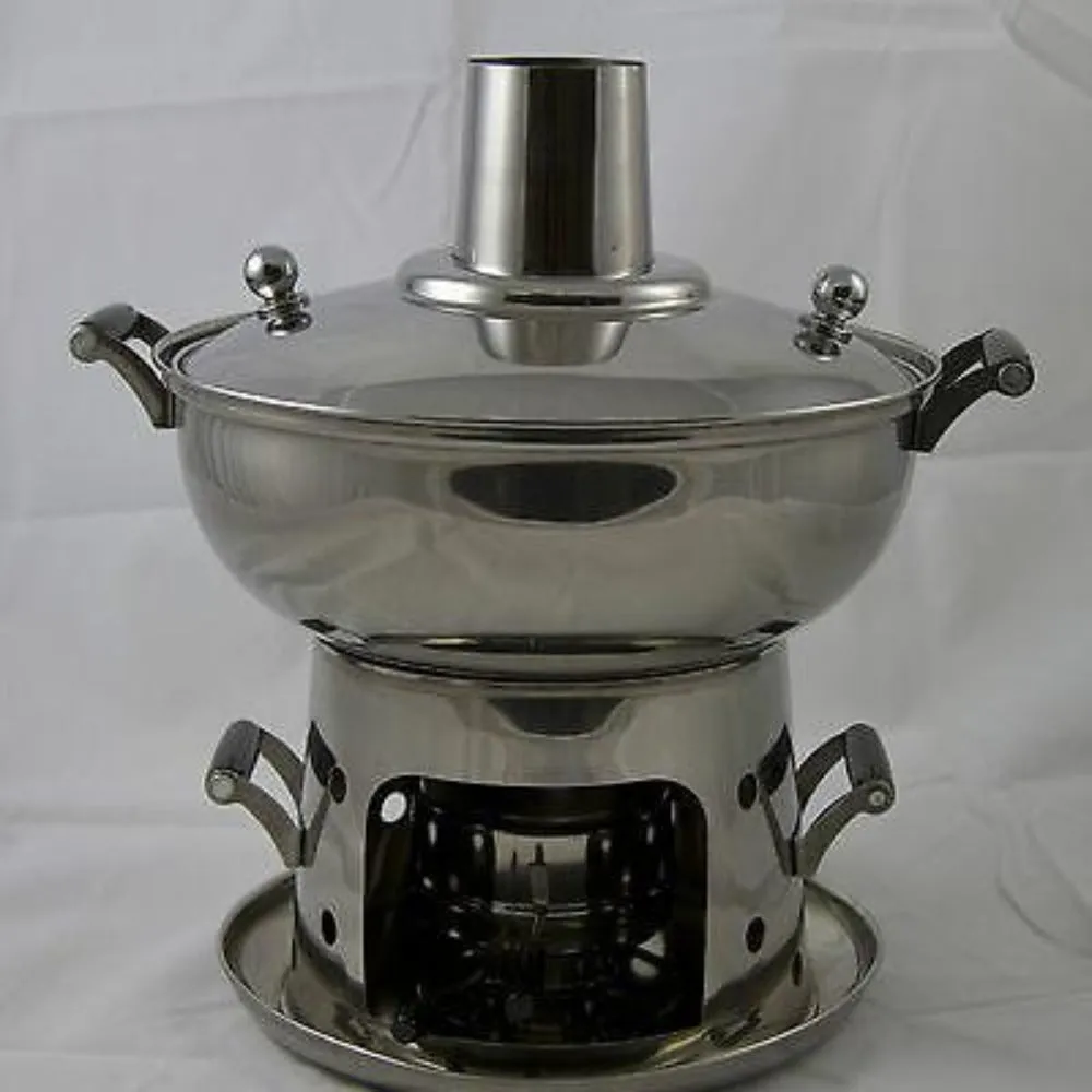 Stainless Steel Mongolian Hot Pot With Alcohol Burner Chinese Steam Boat