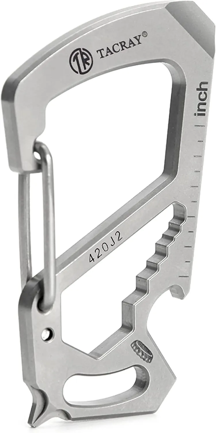 TACRAY Carabiner Keychain Clip, Stainless Steel key holder with Anti-Lost and Quick Release clip, Multitool keychain Bottle Opener and ruler, Easy Carry Backpack Clasp.