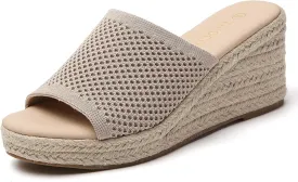 Tilocow Knit Espadrilles Wedges for Women Comfortable Slip On Platform Wedge Sandals Summer Beach Dress Heels Shoes