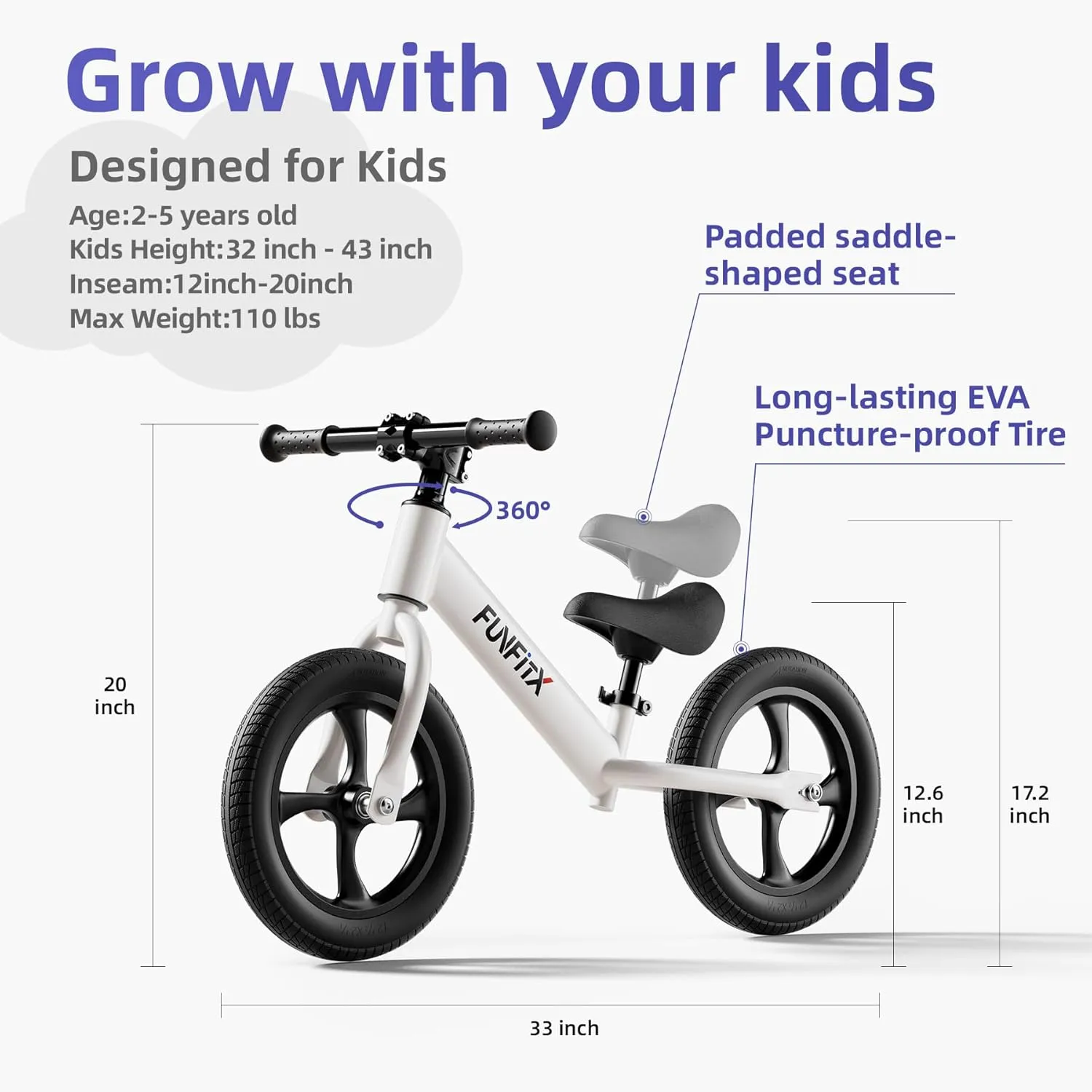 Toddler Balance Bike for 2 to 5 Year Old: Baby Bikes for 2 3 4 5 Years Old Kids - Toddlers Bicycle No-Pedal for Under 6 Age Boy Girl - Training Toys Cycle Outdoor Birthday Gifts for Boys Girls