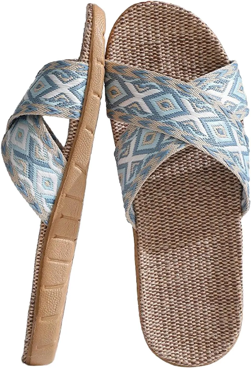 Unisex Linen Slippers Summer Skidproof Indoor Slippers Flax Men Women Boho House Slipper Open-Toe Breathable Beach Shoes