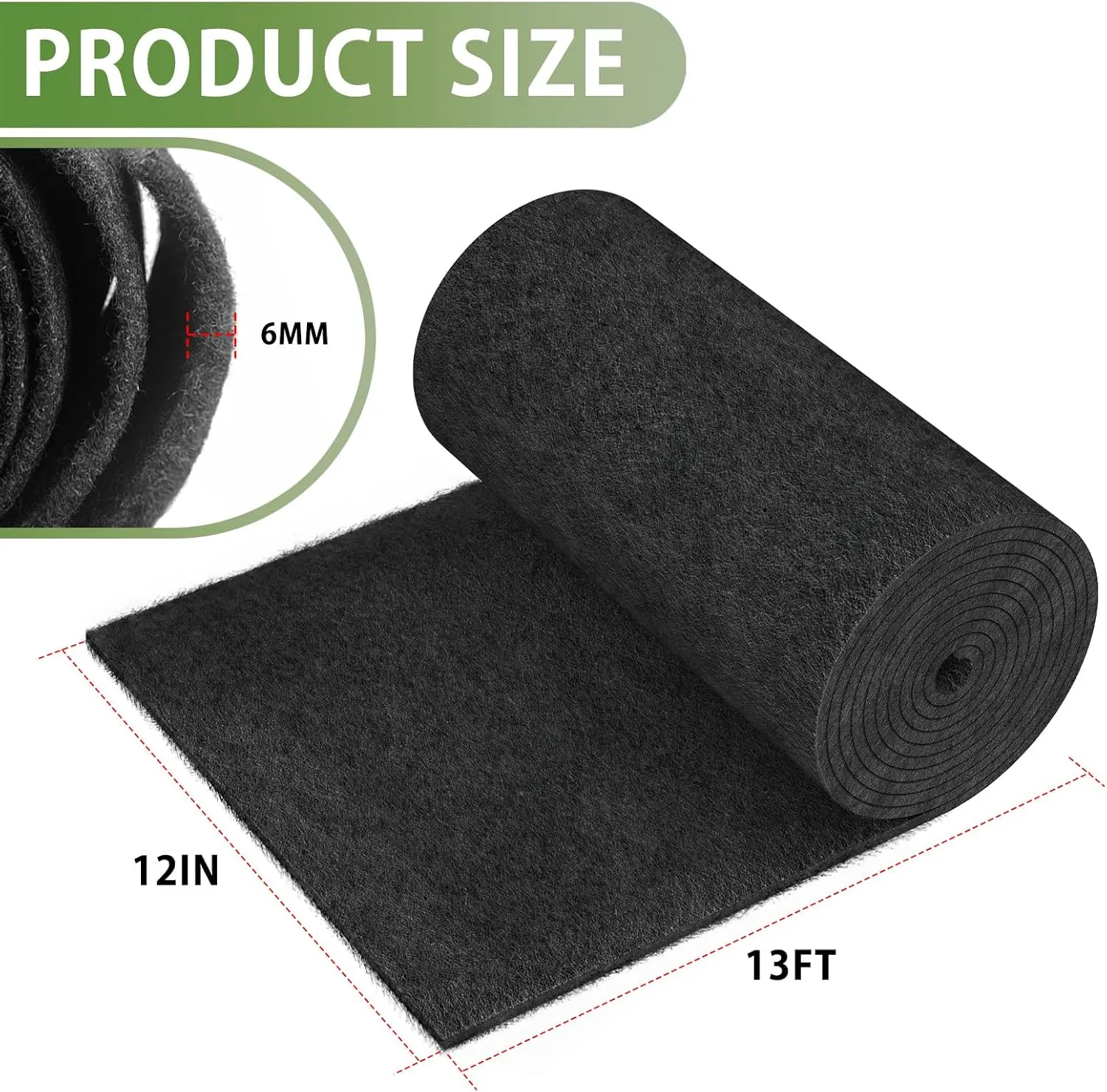 woiron Boat Trailer Bunk Carpet, 6mm Thick 12" x 13ft Wear Boat Trailer Carpet for 2x4 Boat Lift Bunks, Black Marine Carpet, Shock Absorption Padding Mats Parts