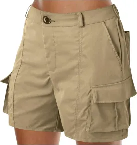 Women's Cargo Shorts High Waisted Hiking Bermuda Shorts Pull On Summer Short Pants Athletic Wear Workout Gym Clothes